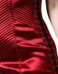 Dolce & Gabbana Red Bustier Corset Lace Bodycon Midi Dress