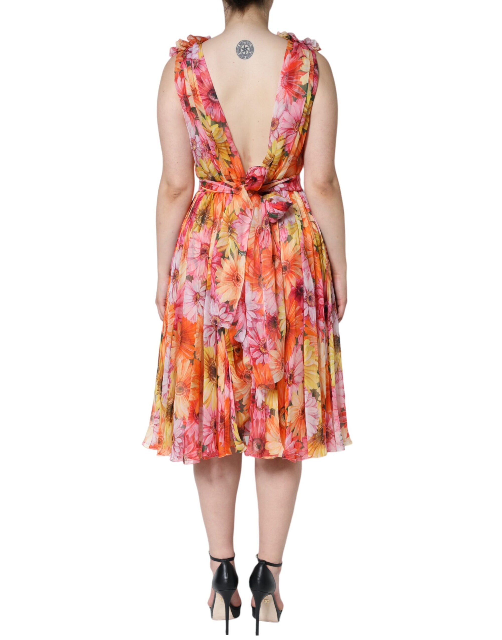 Dolce &amp; Gabbana Multicolor Floral Sleeveless V-neck Midi Dress