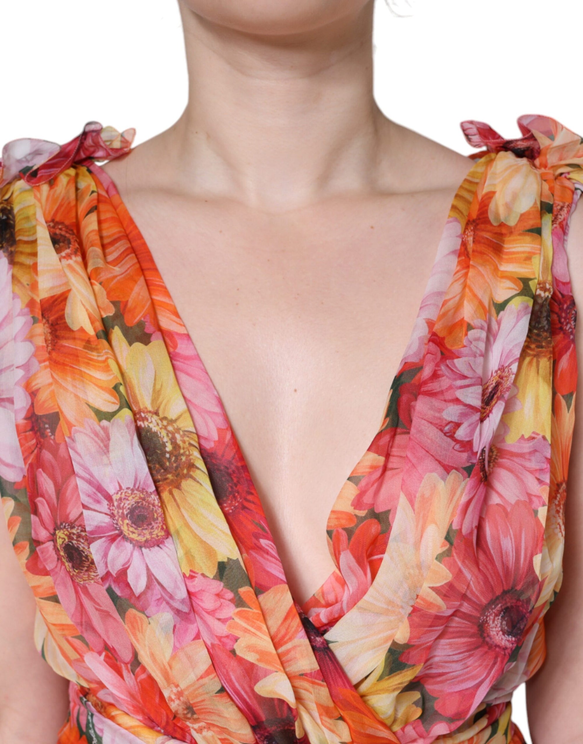Dolce &amp; Gabbana Multicolor Floral Sleeveless V-neck Midi Dress