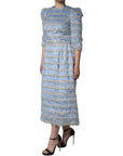 Dolce & Gabbana Light Blue Silver Jacquard A-line Midi Dress
