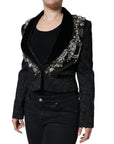 Dolce & Gabbana Black Jacquard Crystal Floral Jacket Blazer