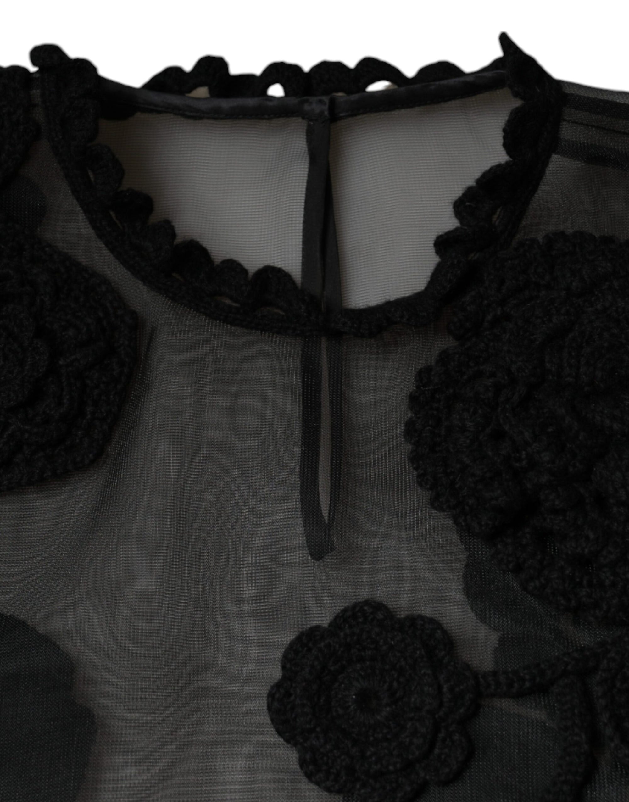 Dolce &amp; Gabbana Black Nylon Mesh Transparent Floral Blouse