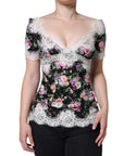 Dolce & Gabbana Black Floral Lace Short Sleeves Blouse Top