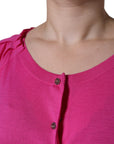 Dolce & Gabbana Pink Wool Button Down Short Sleeve Blouse Top