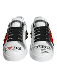 Dolce & Gabbana White Leather Floral Studded Sneakers Shoes