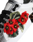 Dolce & Gabbana White Leather Floral Studded Sneakers Shoes