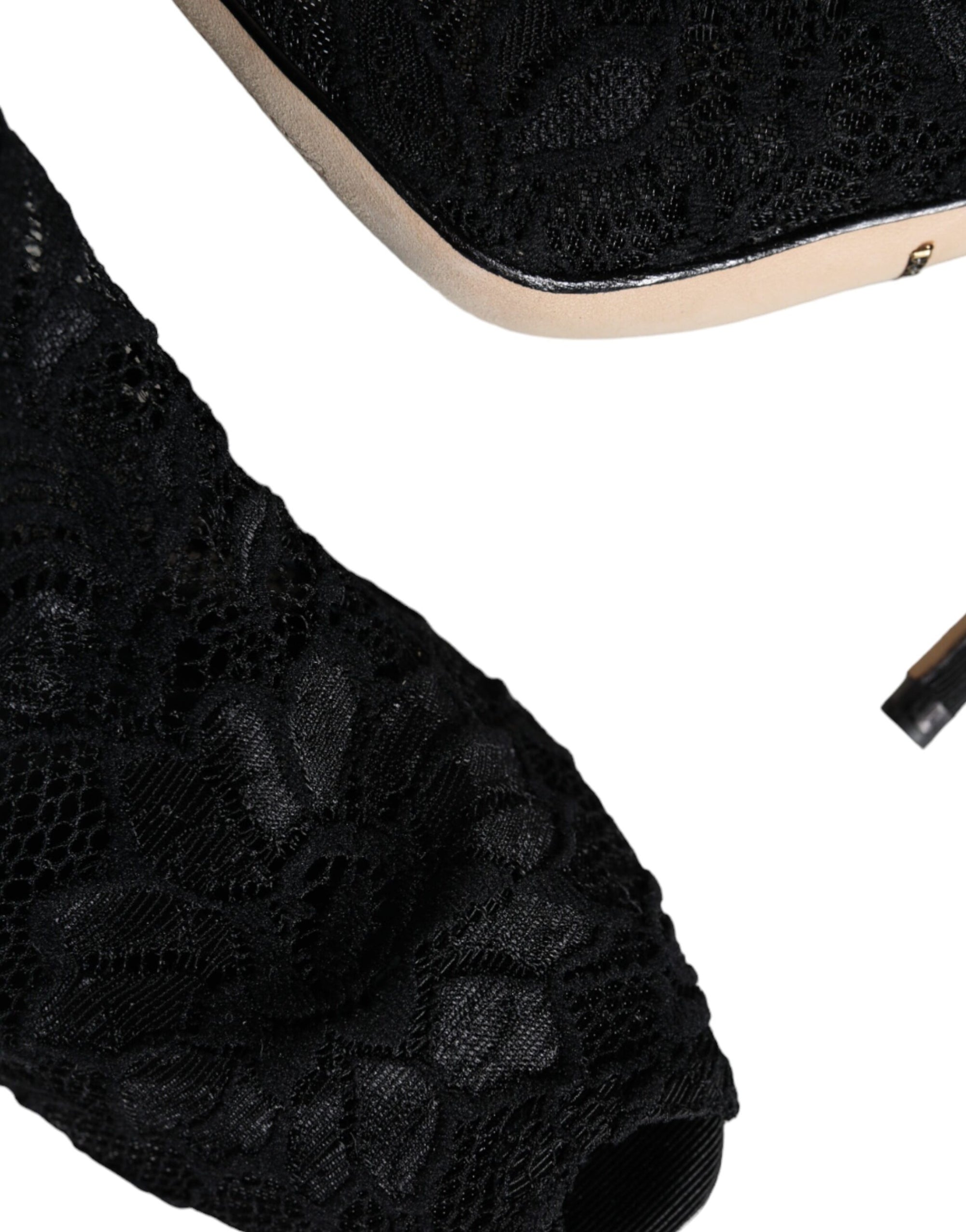 Dolce &amp; Gabbana Black Lace Stretch Heels Mid Calf Boot Shoes