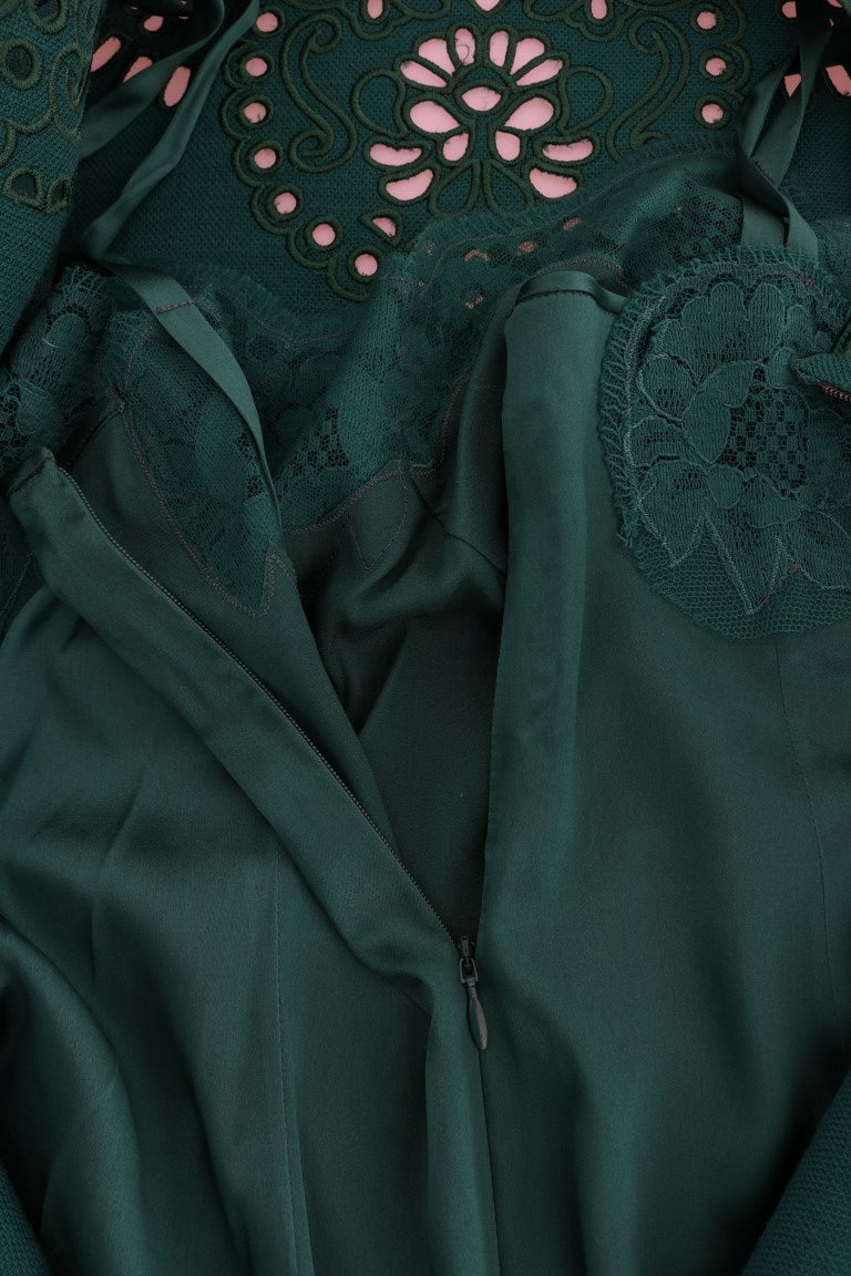 Dolce &amp; Gabbana Green Floral Cutout Silk Wool Dress