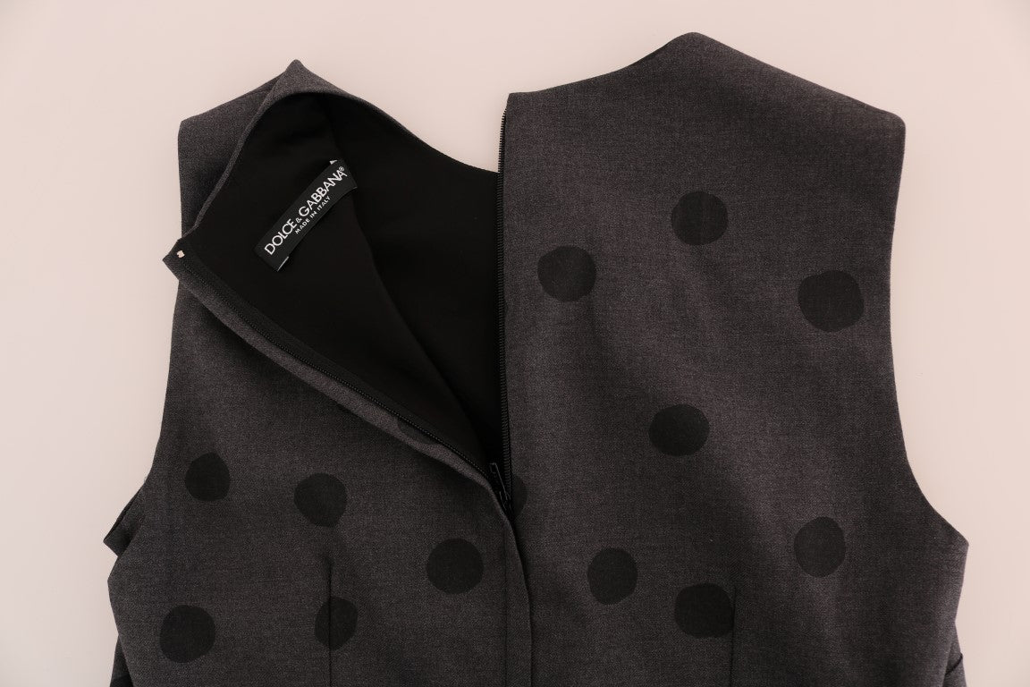 Dolce &amp; Gabbana Gray Polka Dotted Sheath Wool Dress