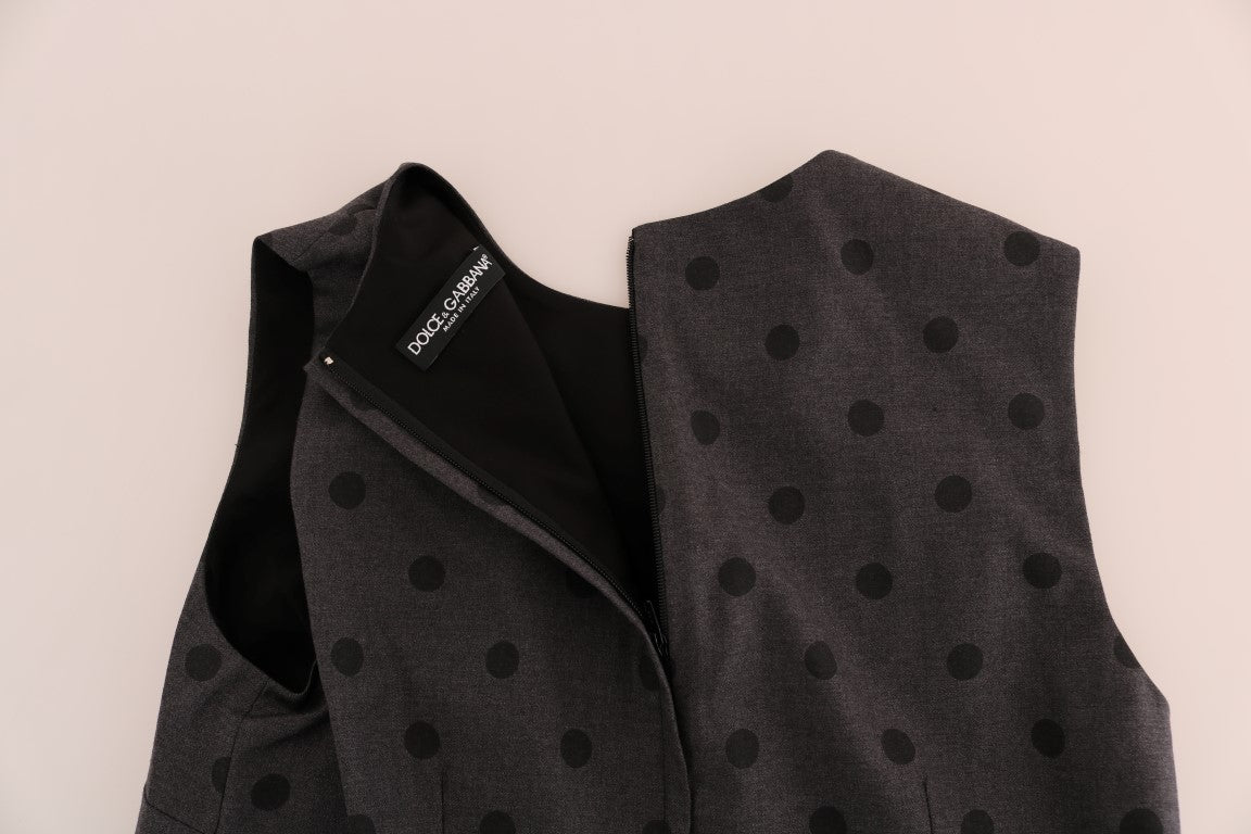 Dolce &amp; Gabbana Gray Polka Dotted Sheath Wool Dress