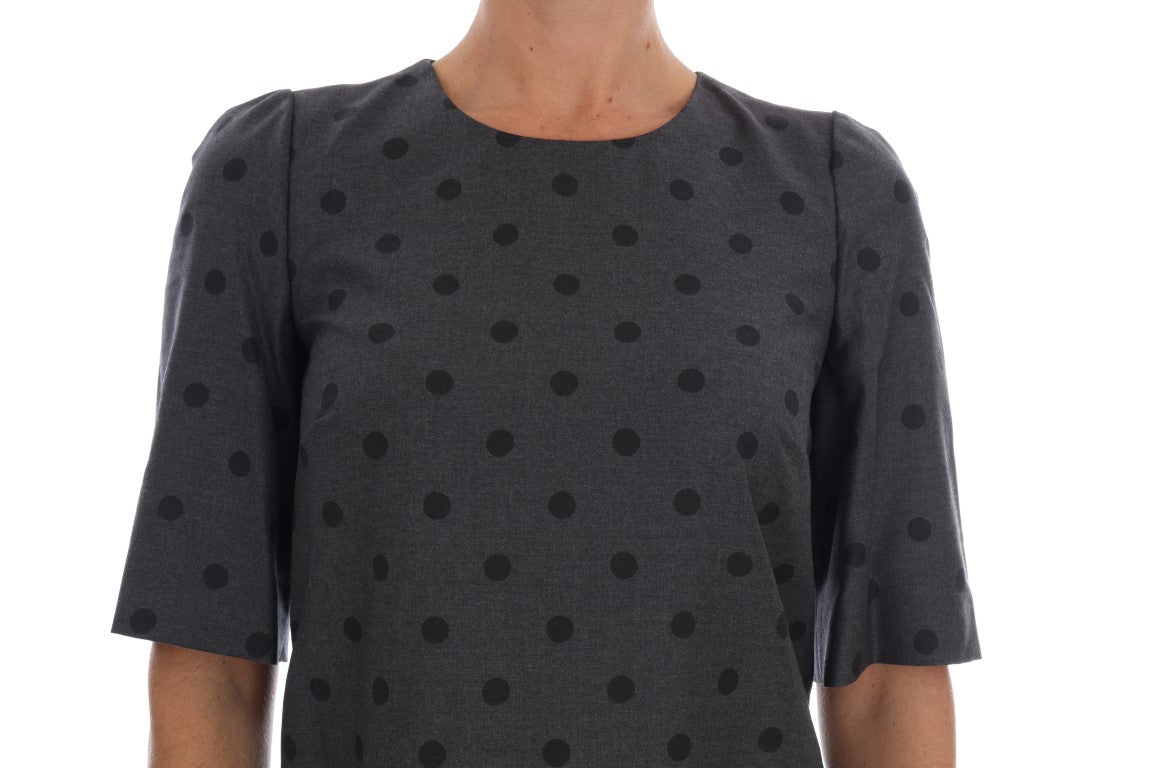 Dolce &amp; Gabbana Gray Polka Dotted Sheath Wool Dress