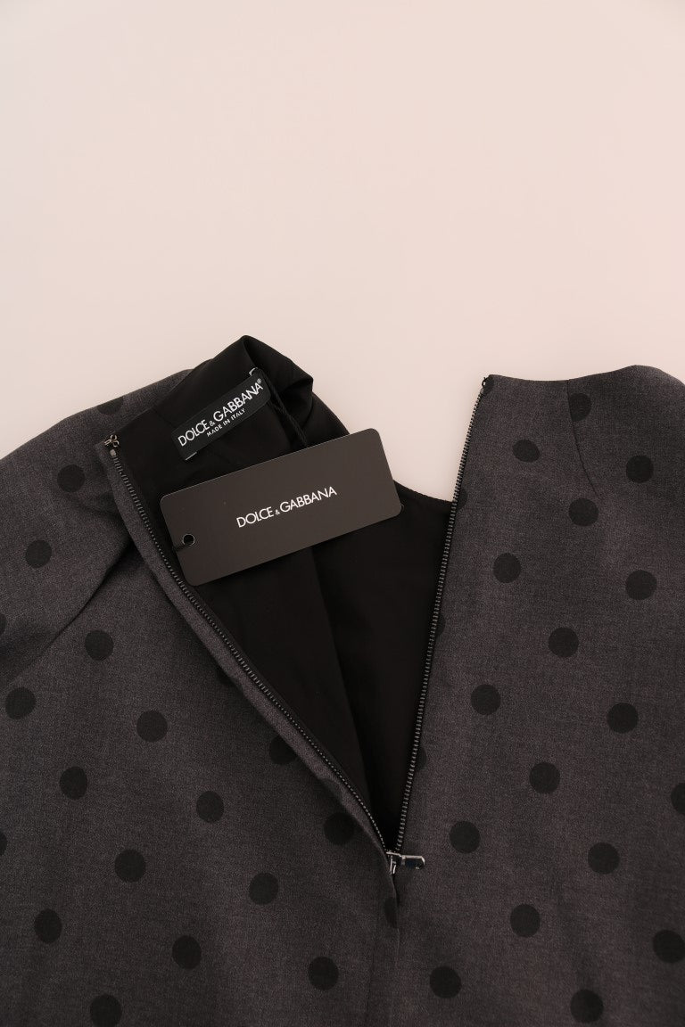 Dolce &amp; Gabbana Gray Polka Dotted Sheath Wool Dress