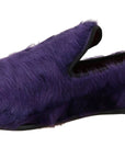 Dolce & Gabbana Purple Sheep Fur Leather Loafers