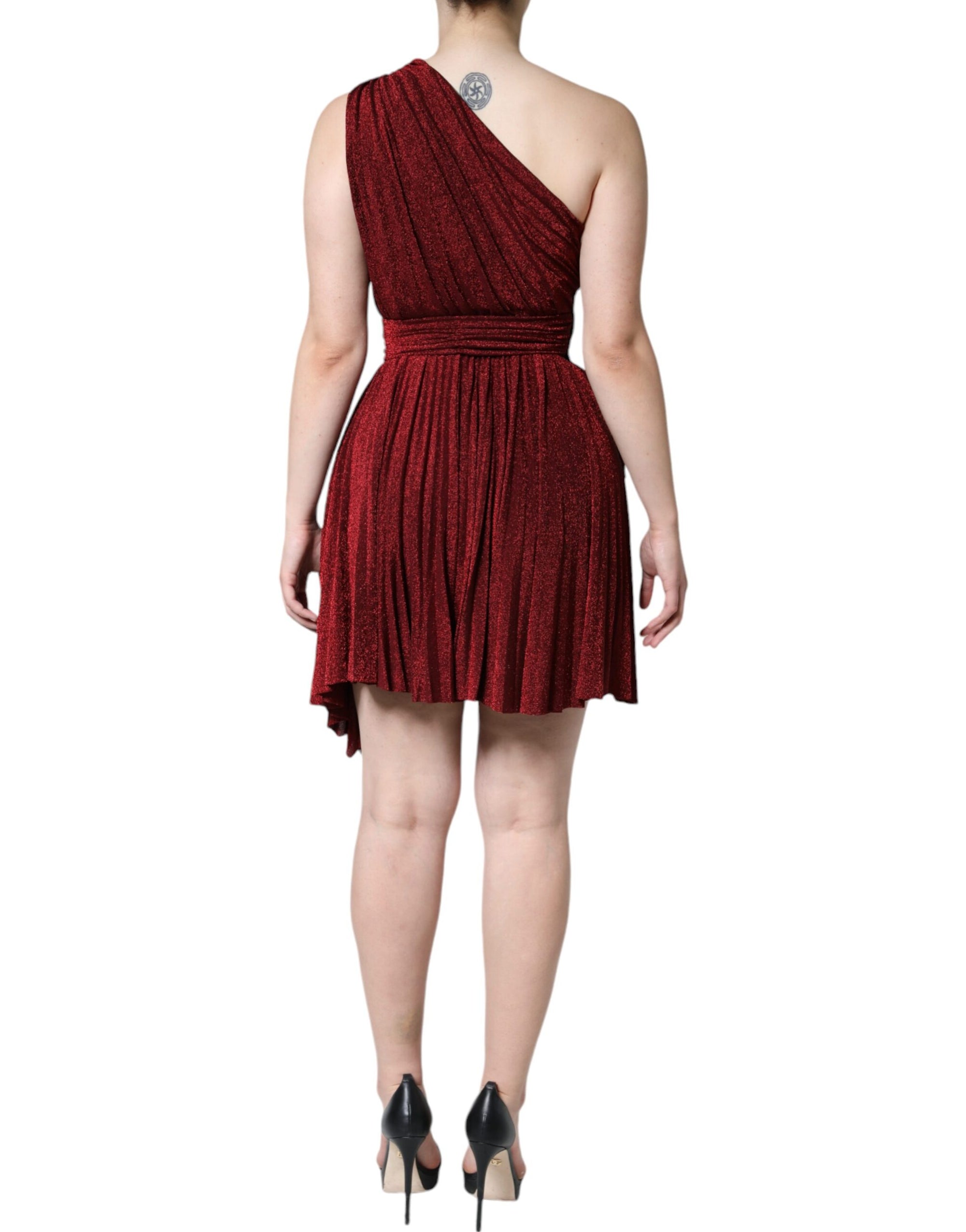 Dolce &amp; Gabbana Red One Shoulder Pleated A-line Mini Dress