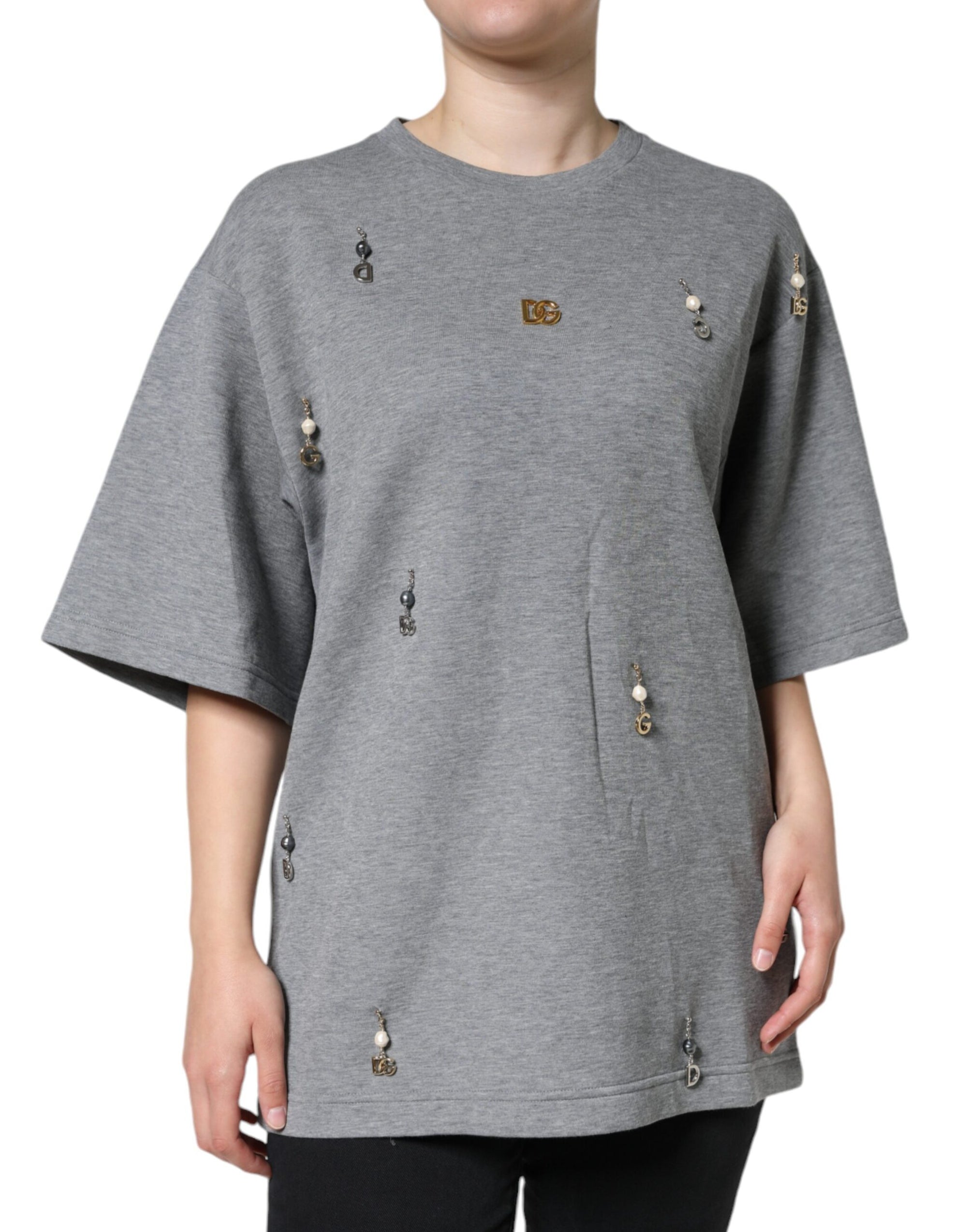 Dolce &amp; Gabbana Gray Cotton Blend Embellished Tee T-shirt