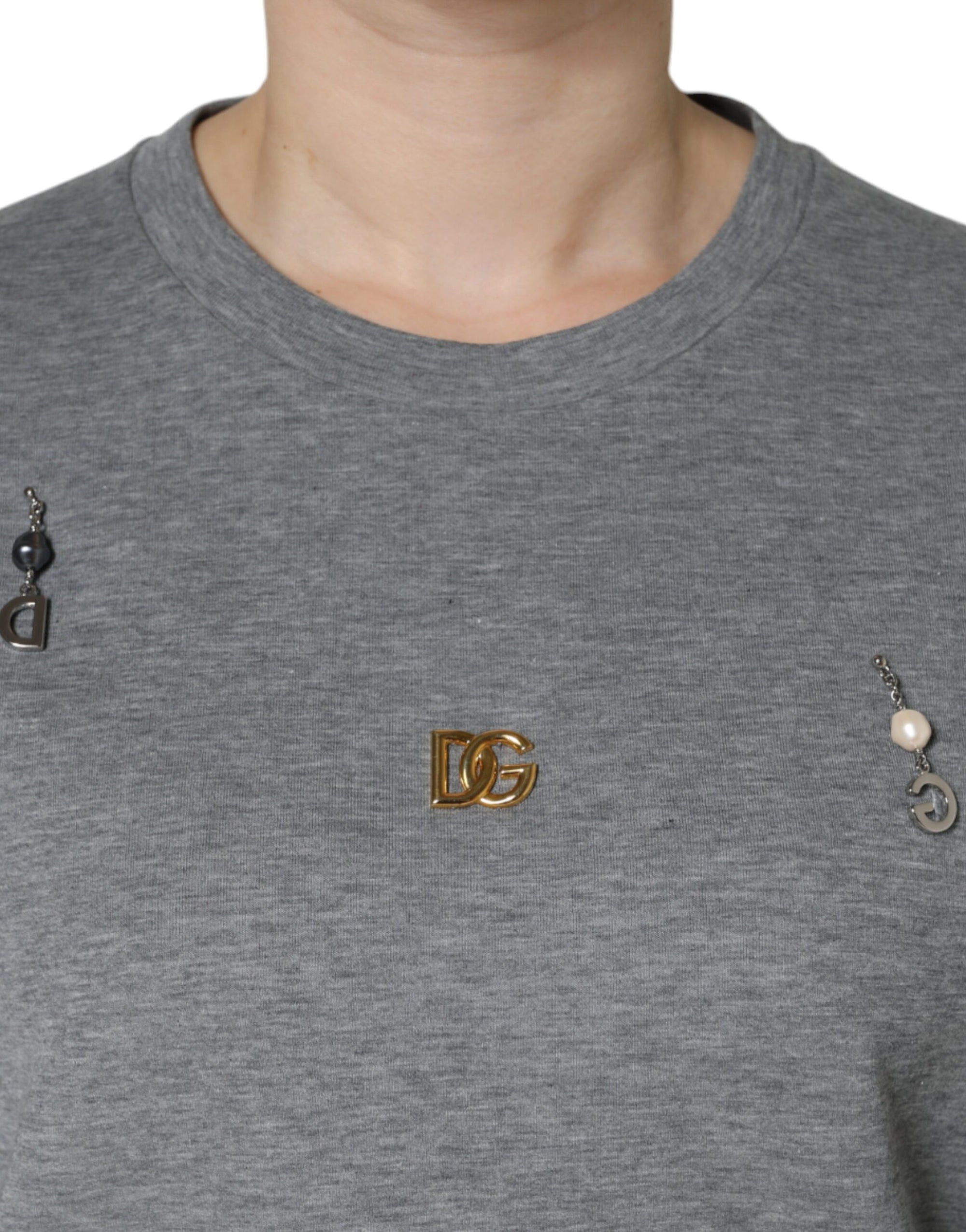 Dolce &amp; Gabbana Gray Cotton Blend Embellished Tee T-shirt