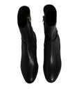 Dolce & Gabbana Black Leather Logo Mid Calf Boots Shoes
