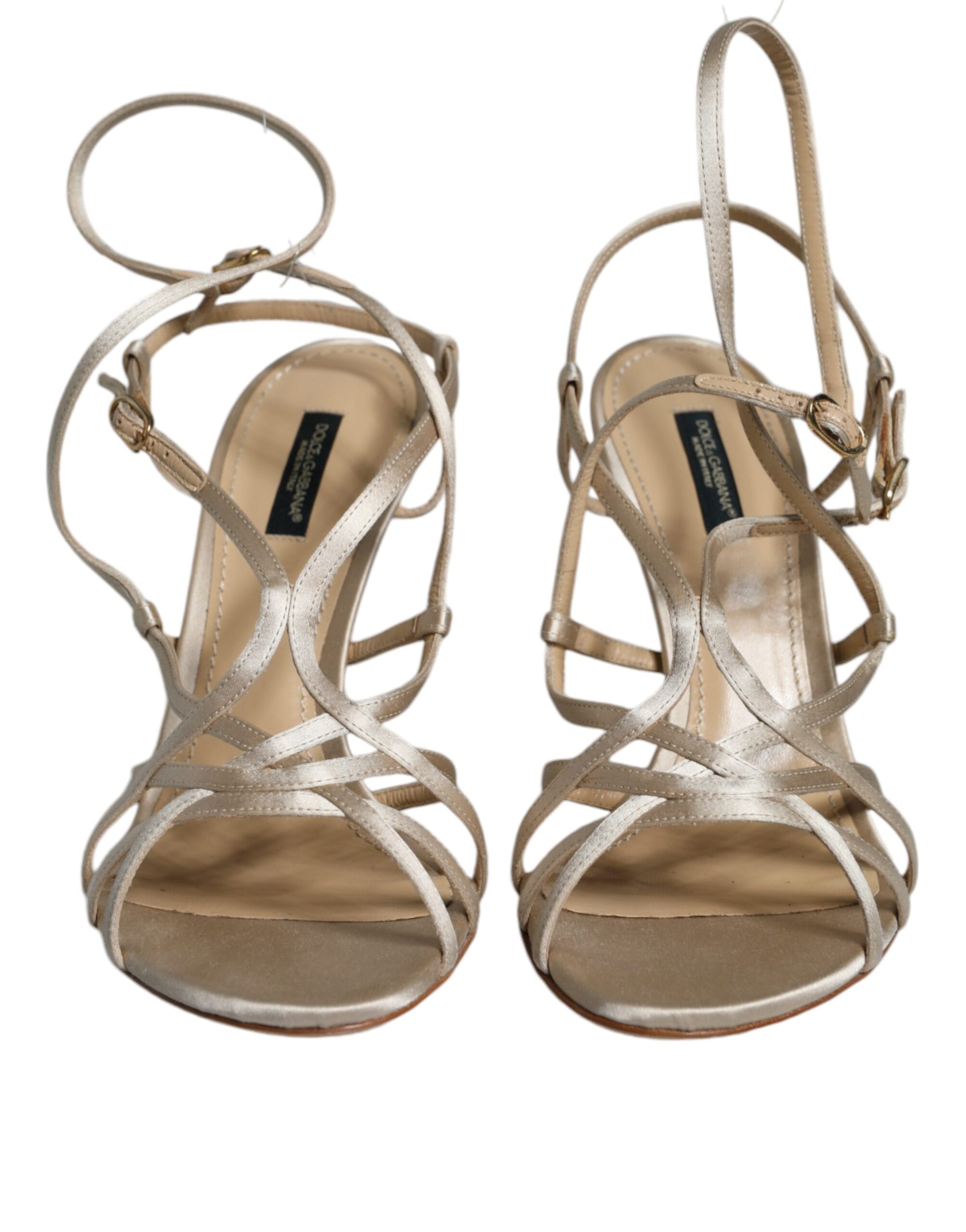 Dolce &amp; Gabbana Beige Leather Stiletto Heels Sandals Shoes