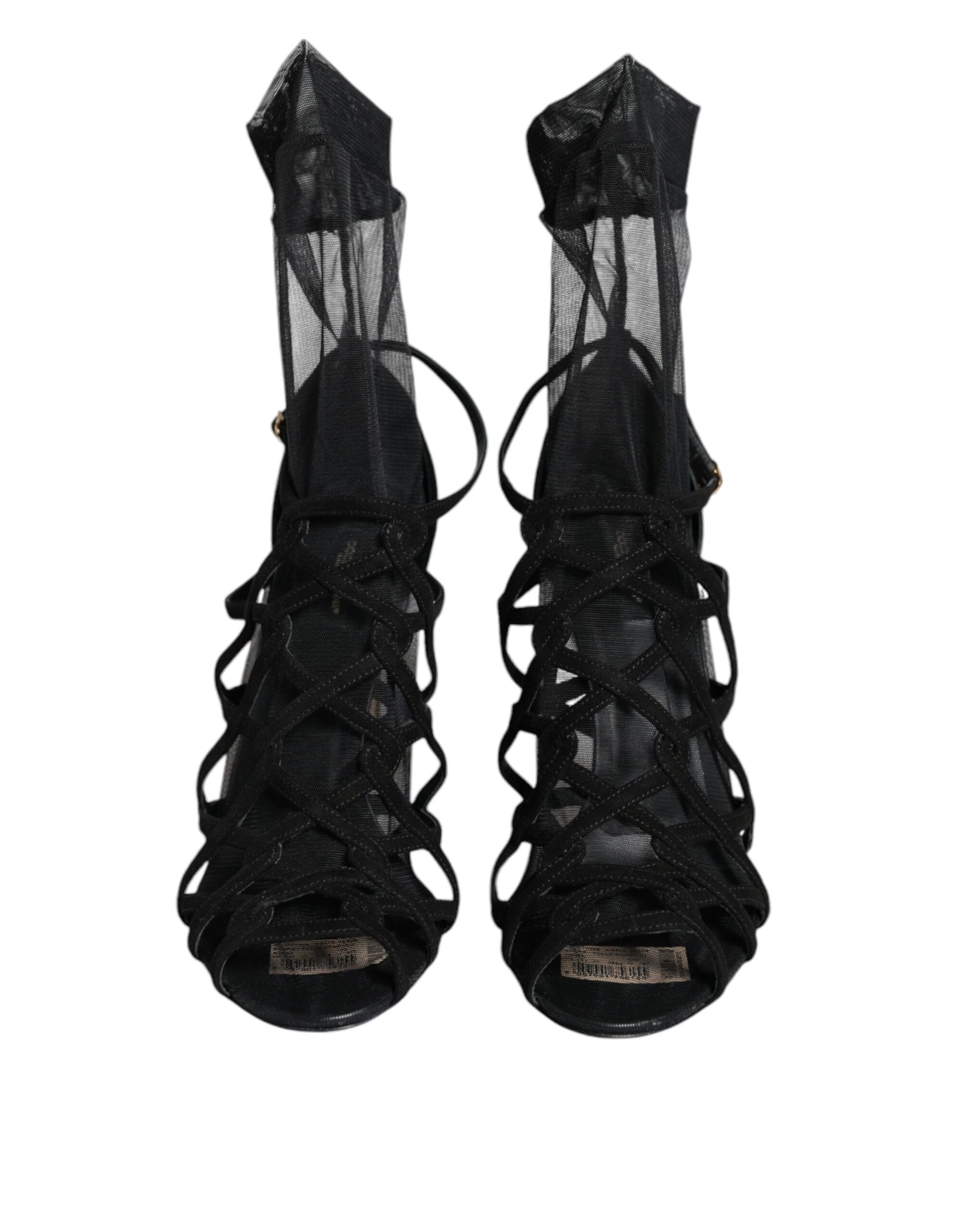 Dolce &amp; Gabbana Black Tulle Stretch Heels Sandals Shoes