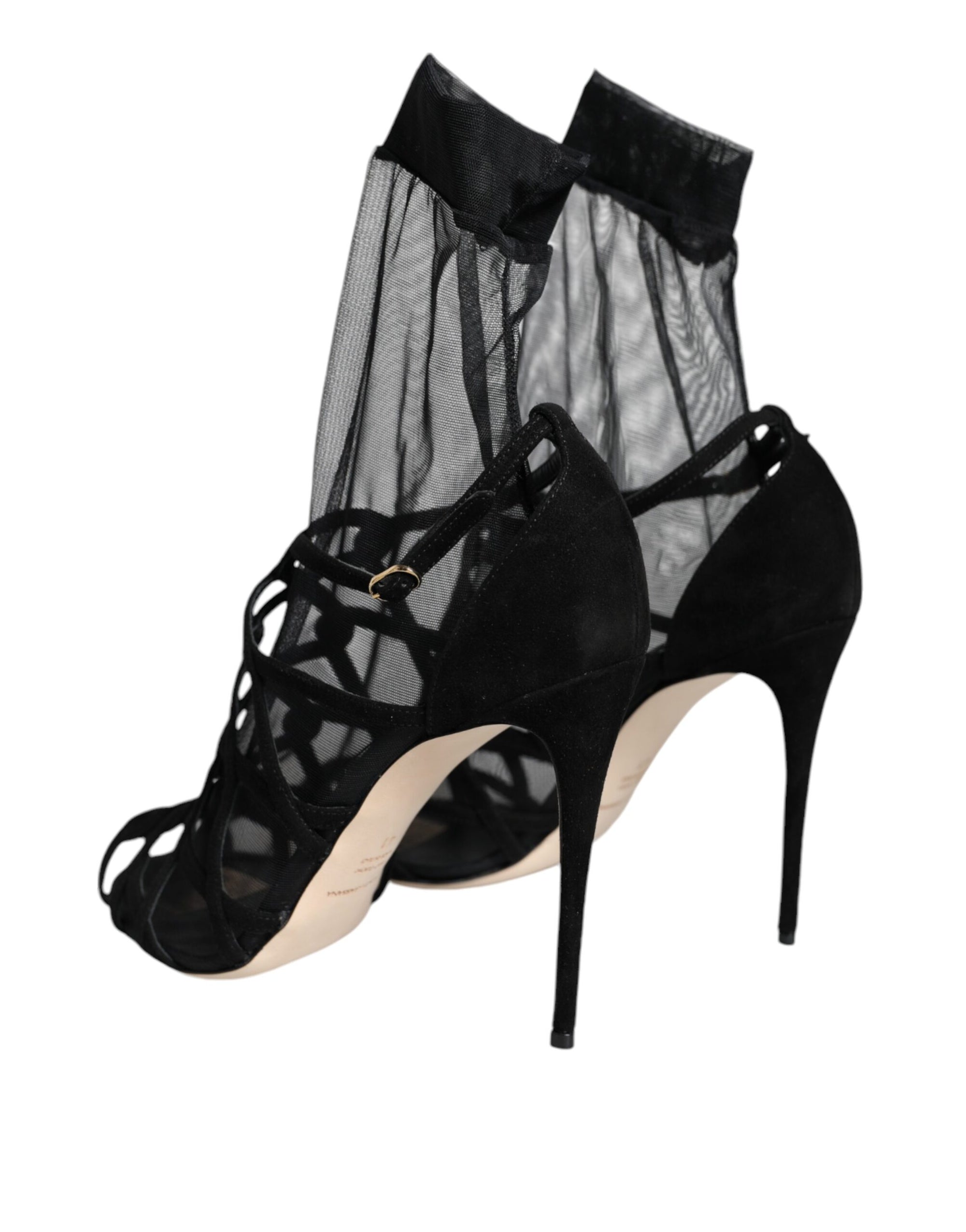 Dolce &amp; Gabbana Black Tulle Stretch Heels Sandals Shoes