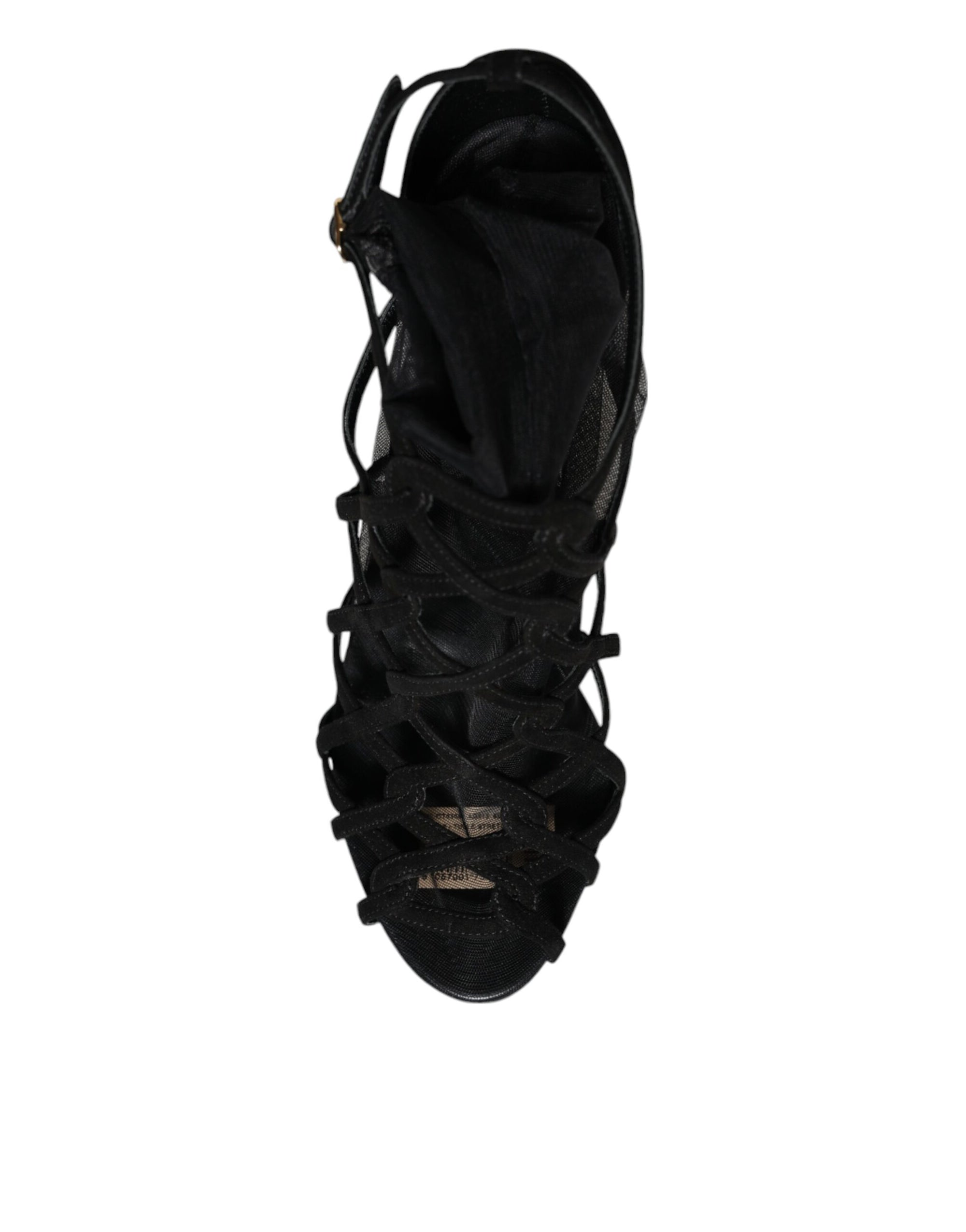 Dolce &amp; Gabbana Black Tulle Stretch Heels Sandals Shoes