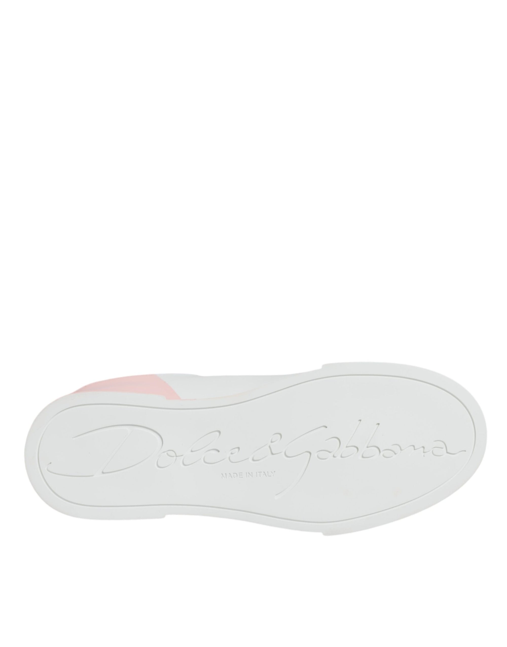 Dolce &amp; Gabbana White Pink Portofino Low Top Sneakers Shoes