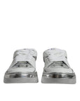Dolce & Gabbana White Silver Leather Low Top Sneakers Shoes