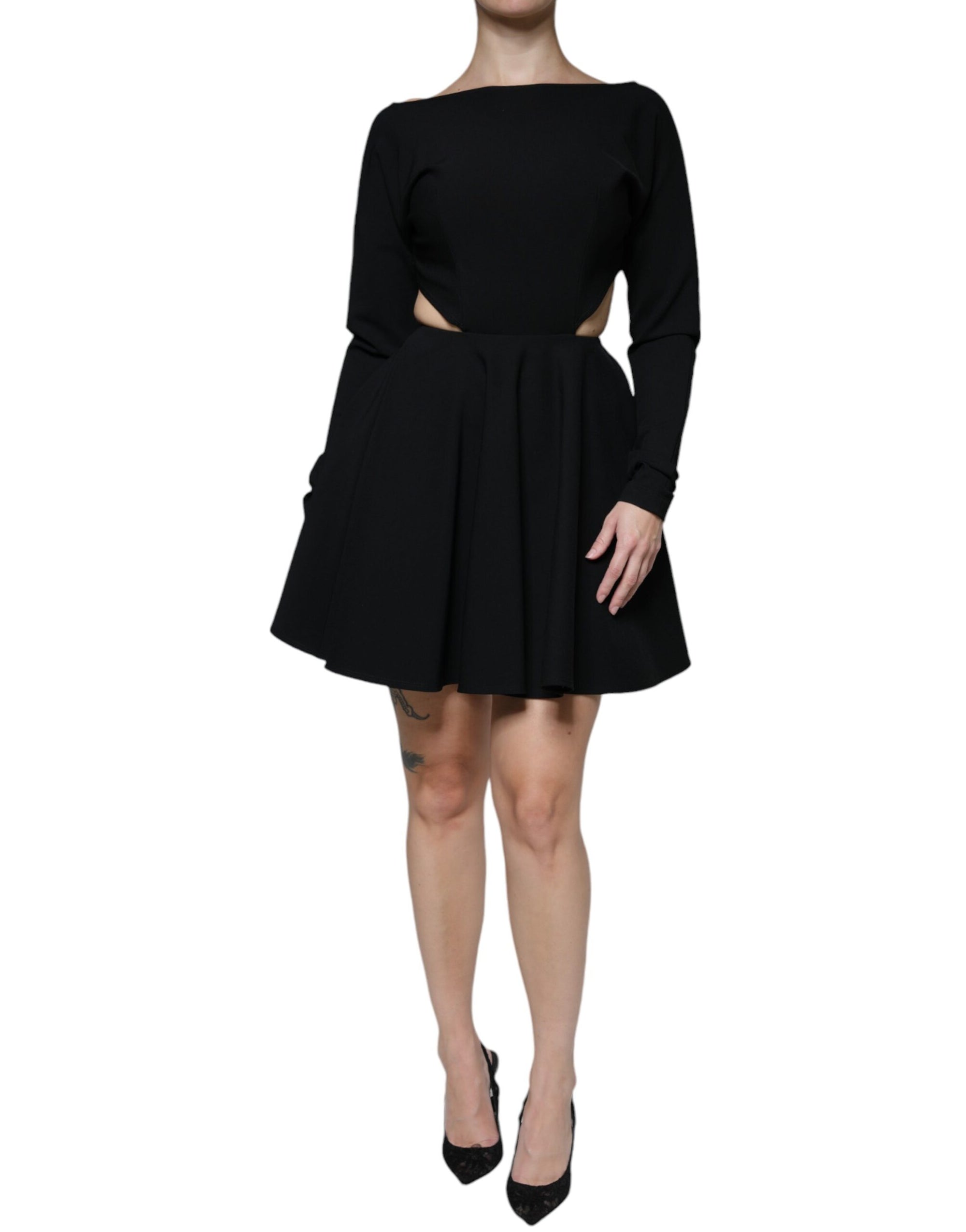 Dolce &amp; Gabbana Black Viscose Cut Out A-line Long Sleeves Mini Dress
