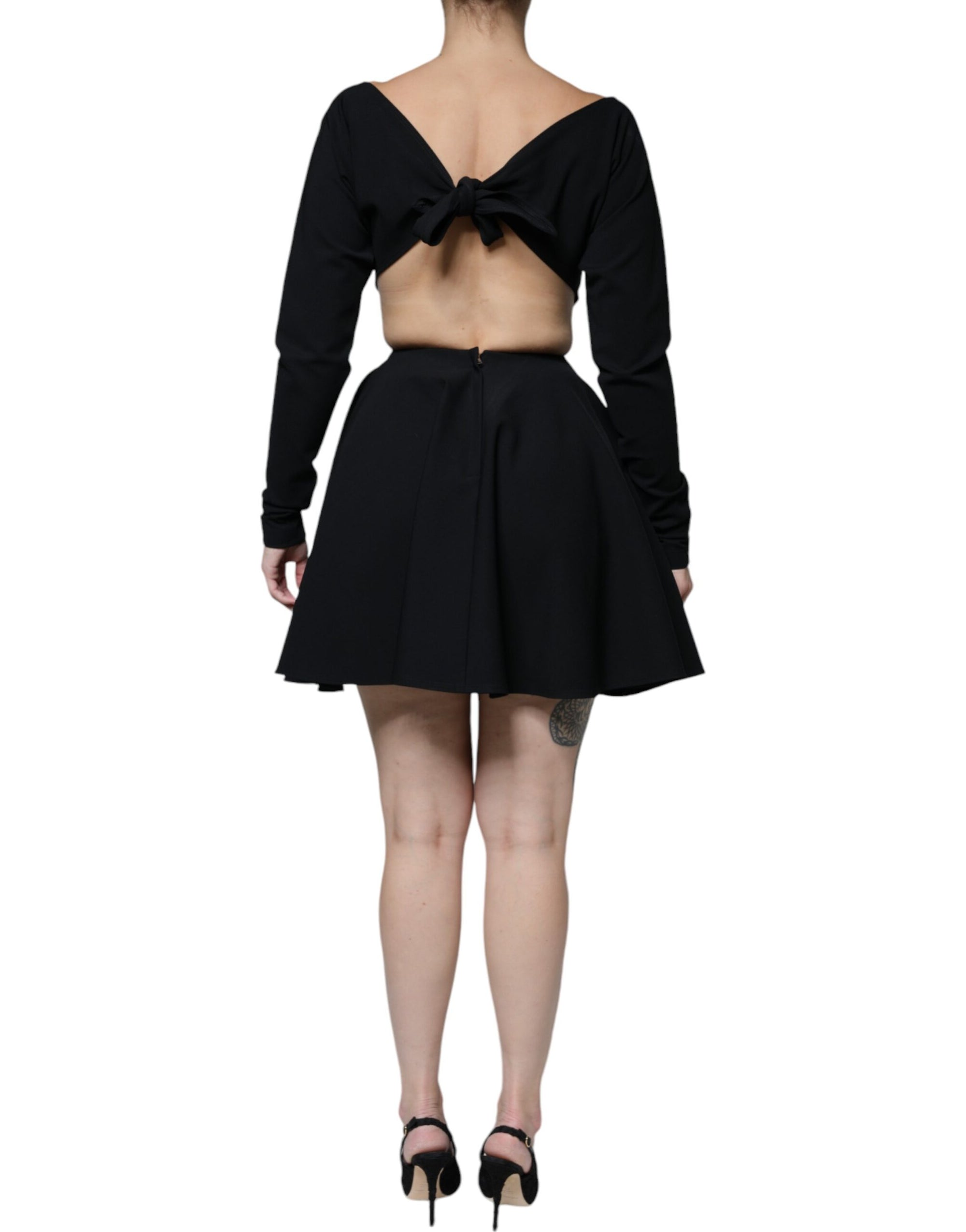 Dolce &amp; Gabbana Black Viscose Cut Out A-line Long Sleeves Mini Dress