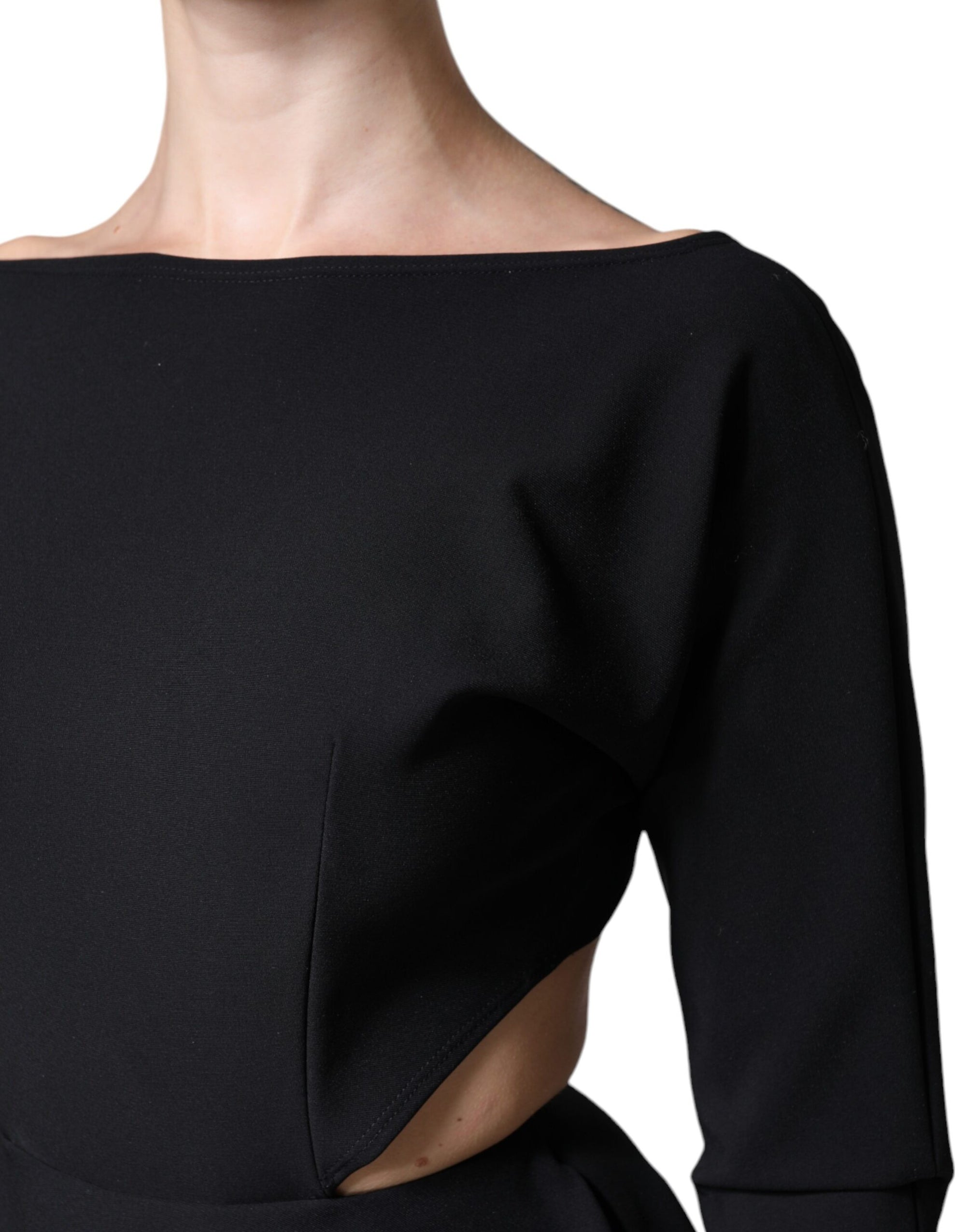 Dolce &amp; Gabbana Black Viscose Cut Out A-line Long Sleeves Mini Dress