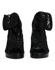 Dolce & Gabbana Black Stretch Taormina Lace Boots Shoes
