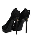 Dolce & Gabbana Black Stretch Taormina Lace Boots Shoes