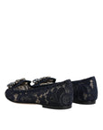 Dolce & Gabbana Blue Taormina Lace Crystals Flats Shoes