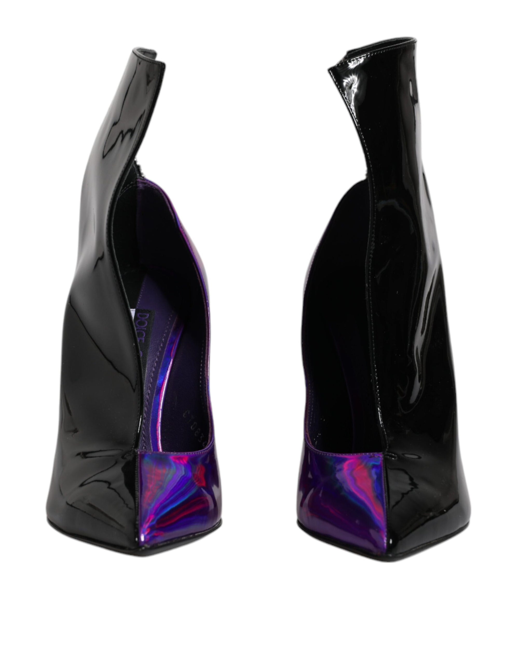 Dolce &amp; Gabbana Purple Black Pointed Ankle Boots Shoes