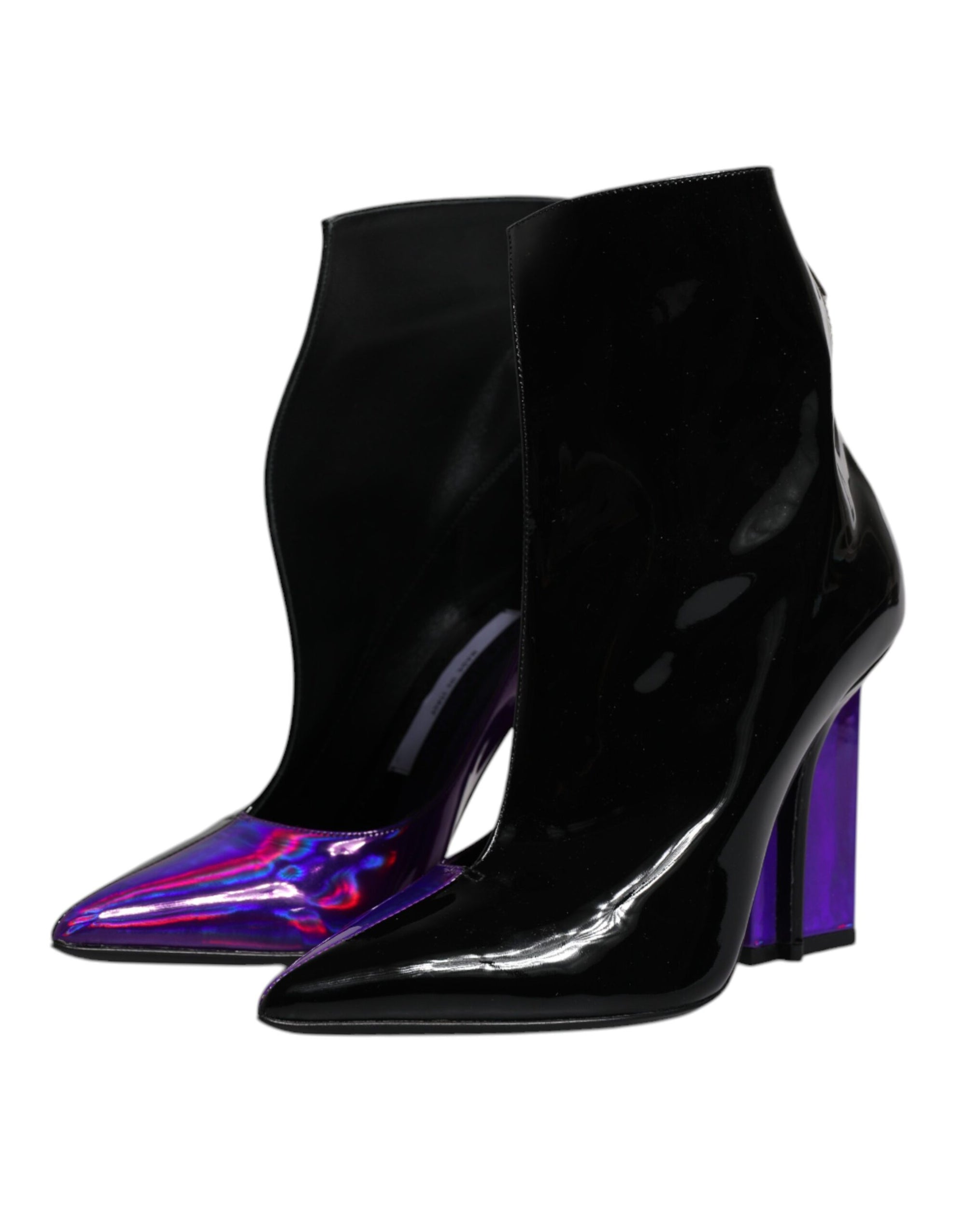 Dolce &amp; Gabbana Purple Black Pointed Ankle Boots Shoes