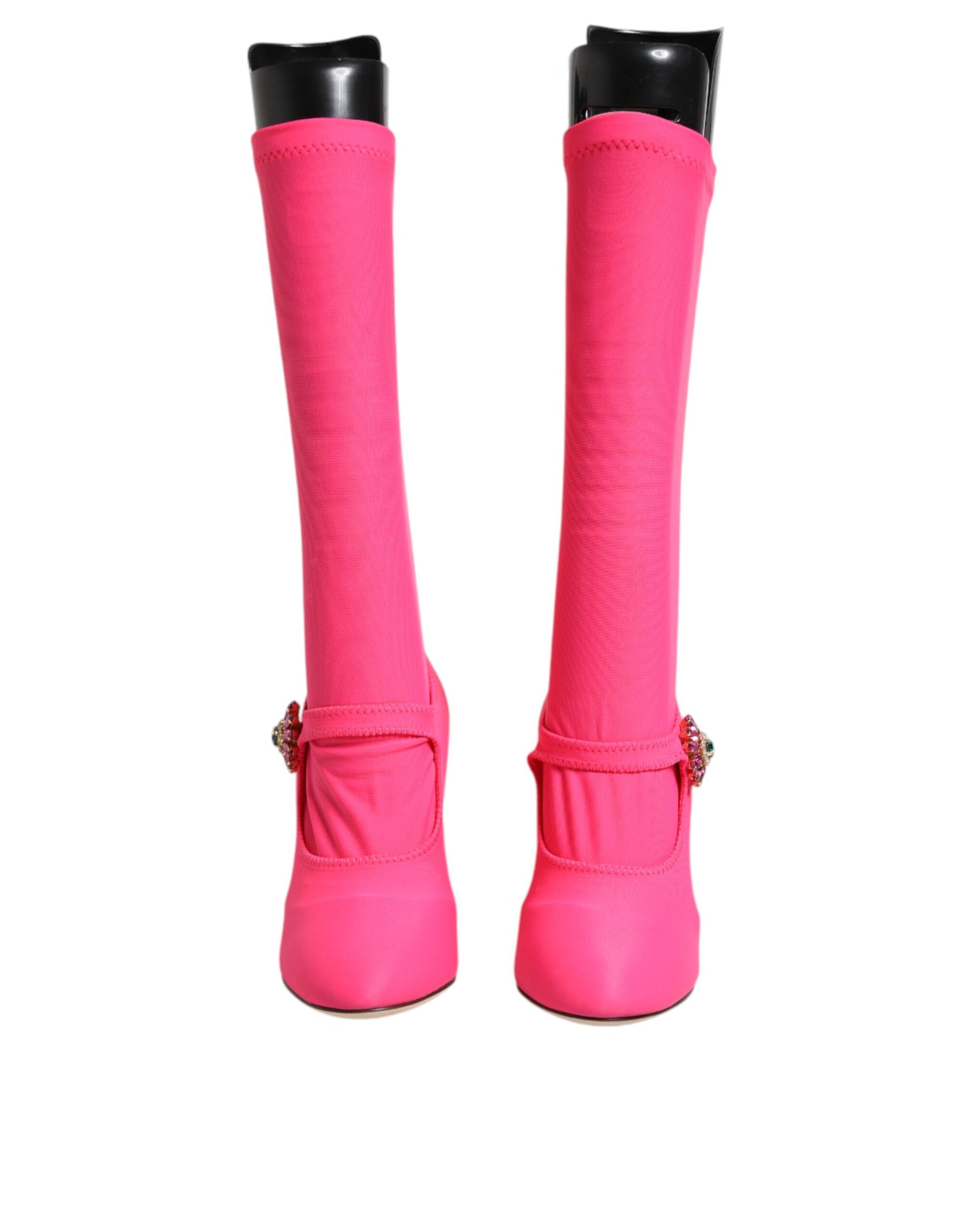Dolce &amp; Gabbana Pink Nylon Crystal Vally High Boots Shoes