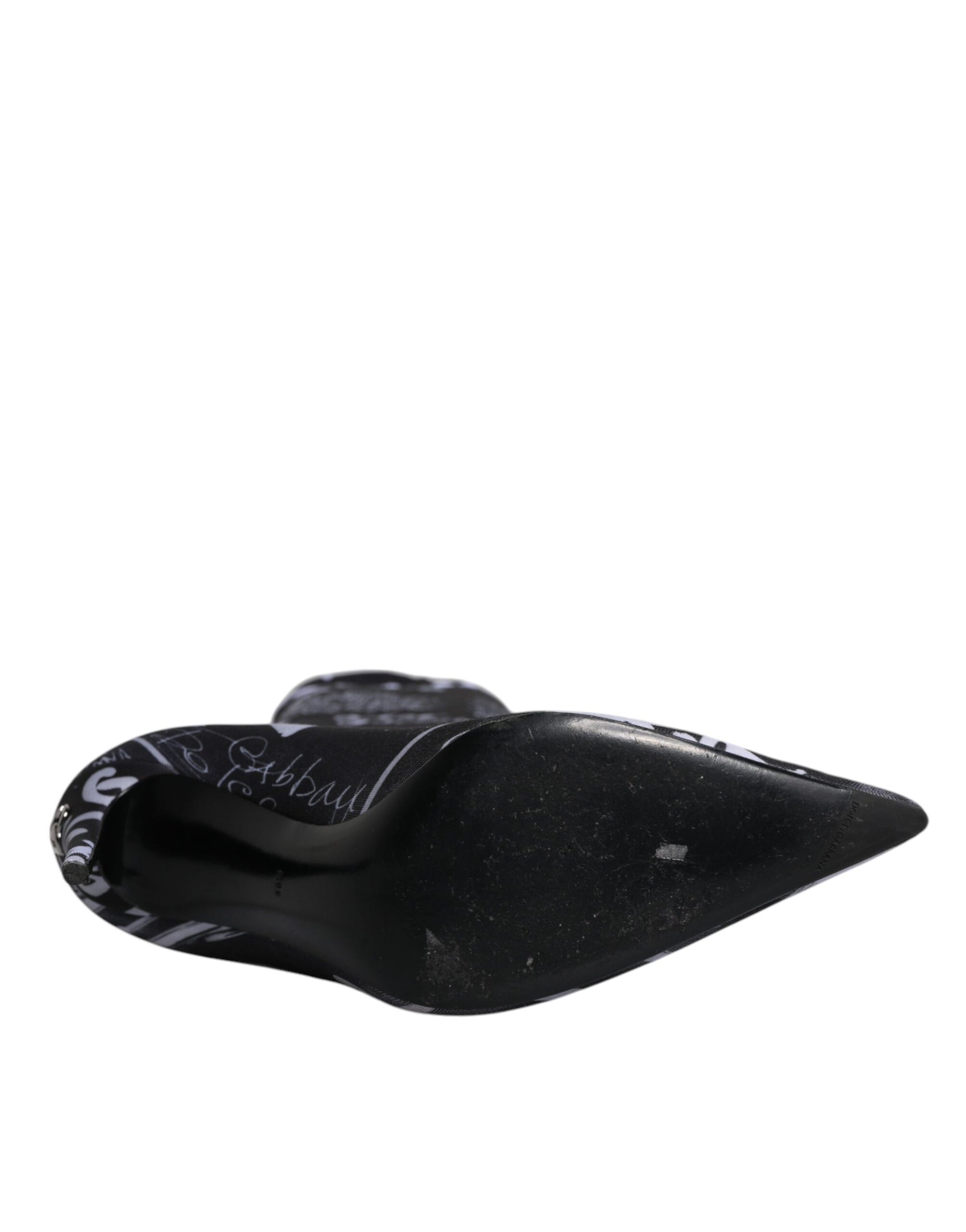 Dolce &amp; Gabbana Black Logo Stretch Heels High Boots Shoes