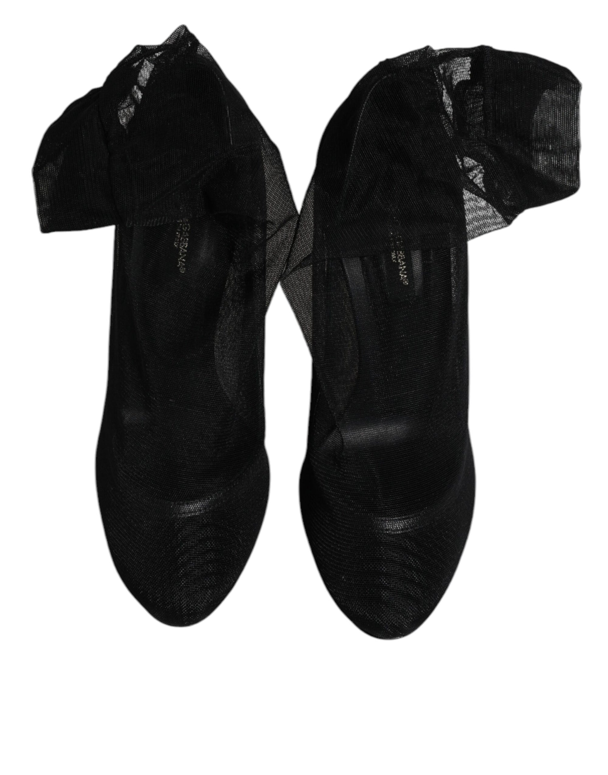 Dolce &amp; Gabbana Black Nylon Mesh Sock Style Boots Shoes