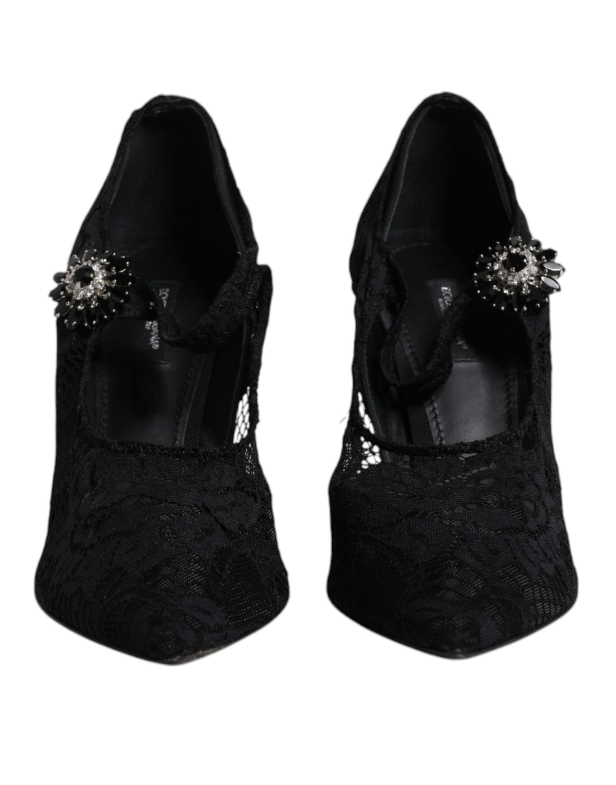 Dolce &amp; Gabbana Black Lace Crystals Mary Jane Pumps Shoes