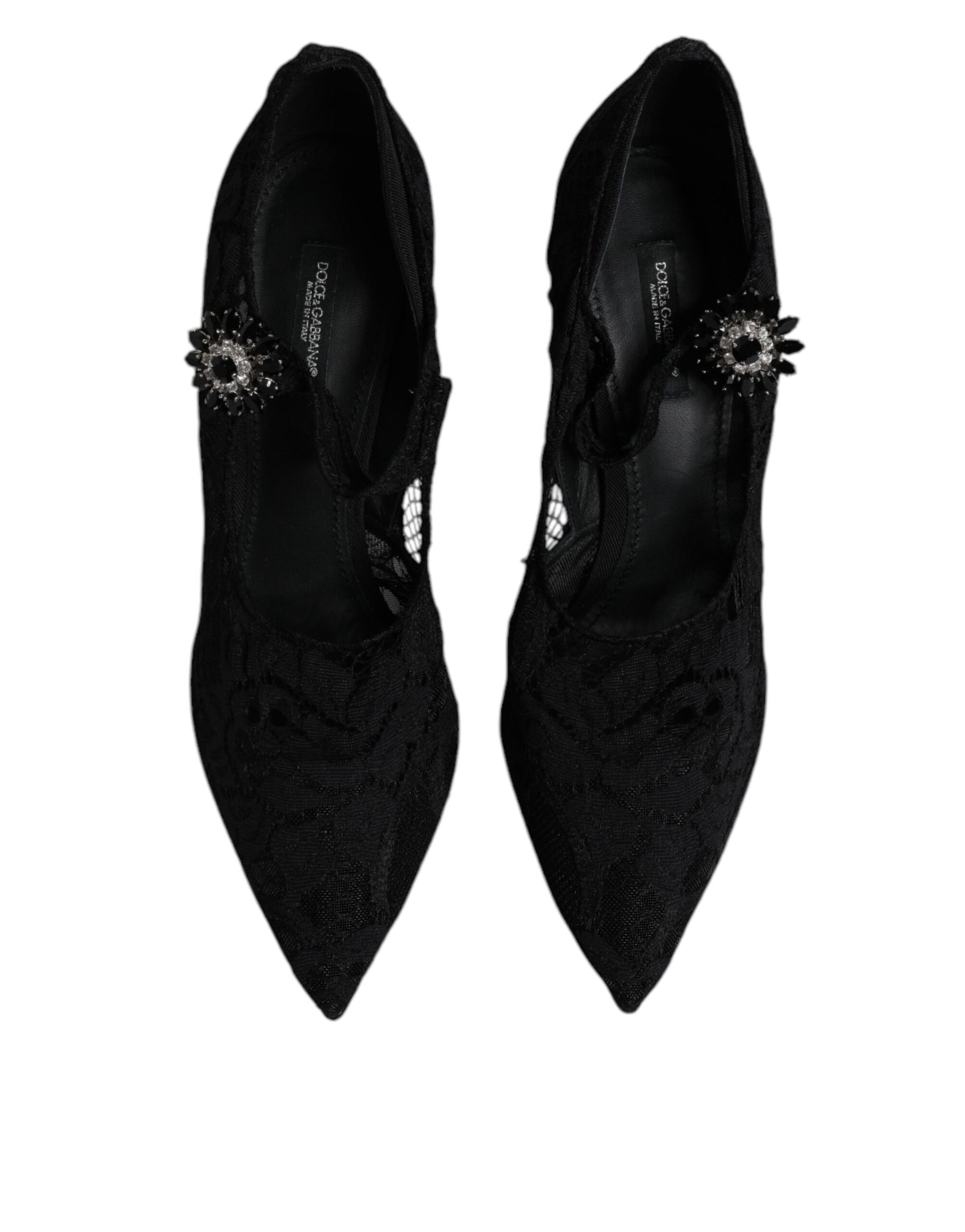 Dolce &amp; Gabbana Black Lace Crystals Mary Jane Pumps Shoes