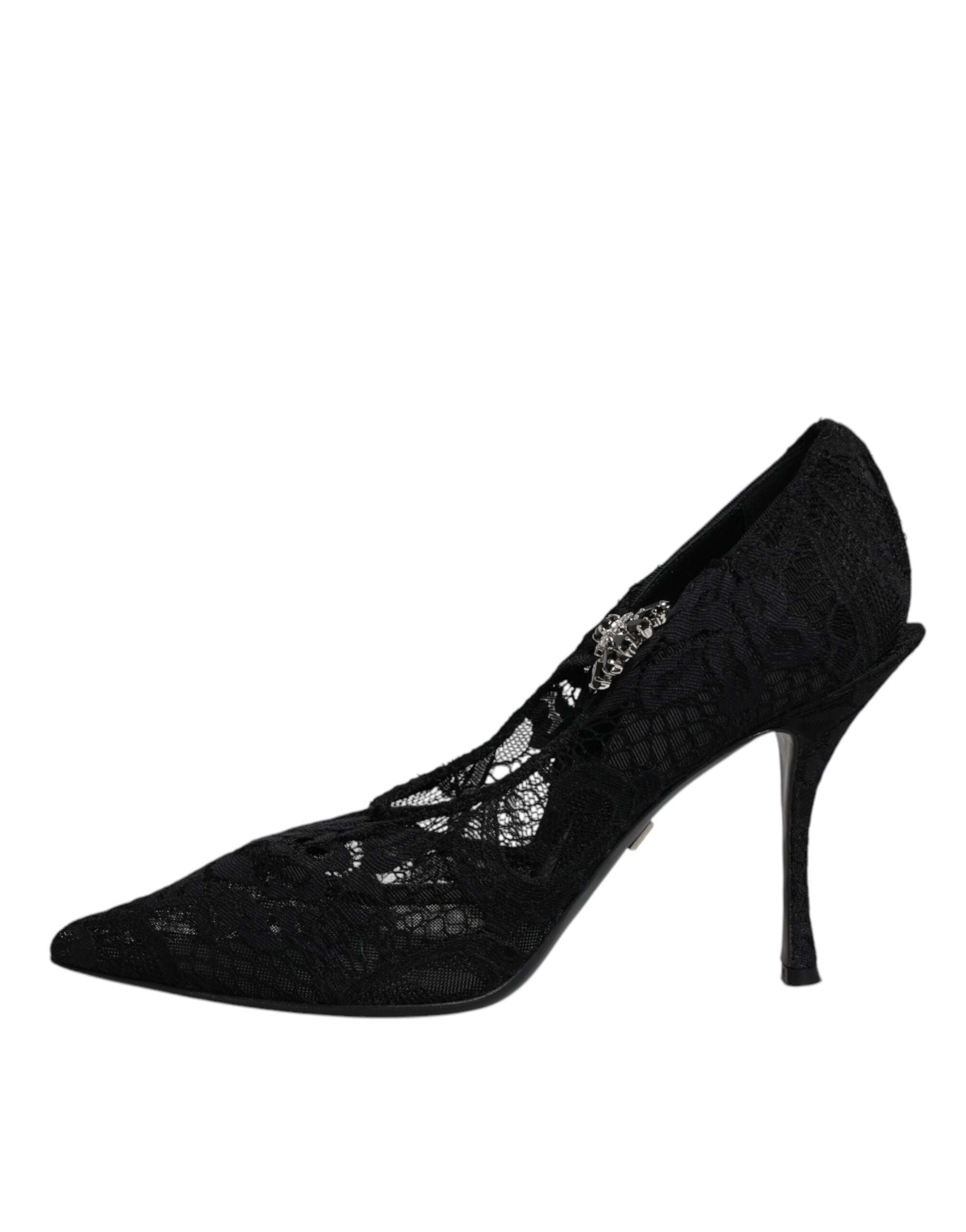 Dolce &amp; Gabbana Black Lace Crystals Mary Jane Pumps Shoes