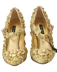 Dolce & Gabbana Gold Floral Crystal Mary Janes Pumps