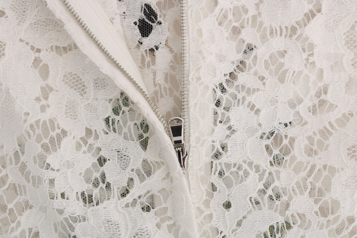 Dolce &amp; Gabbana White Crystal Embellished Lace Blouse