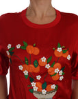 Dolce & Gabbana Red Silk Orange Vase Crystal Top