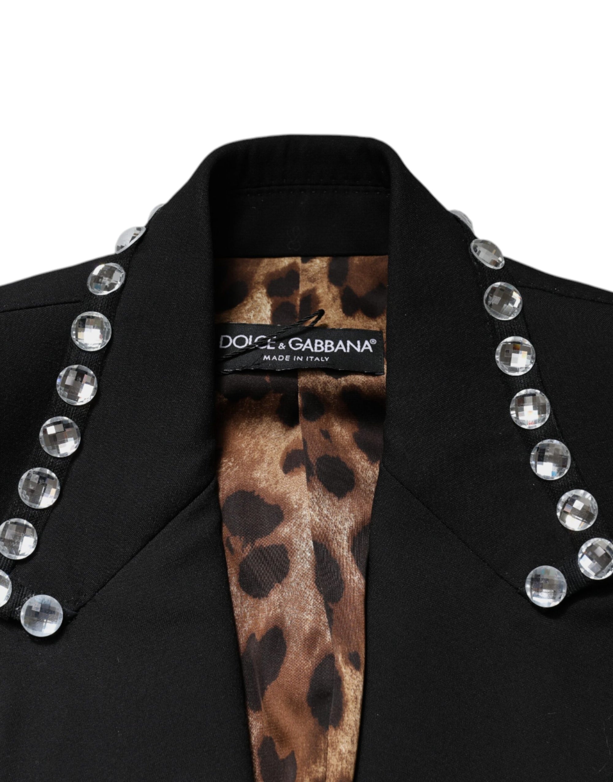 Dolce &amp; Gabbana Black Crystal Double Breasted Blazer Jacket