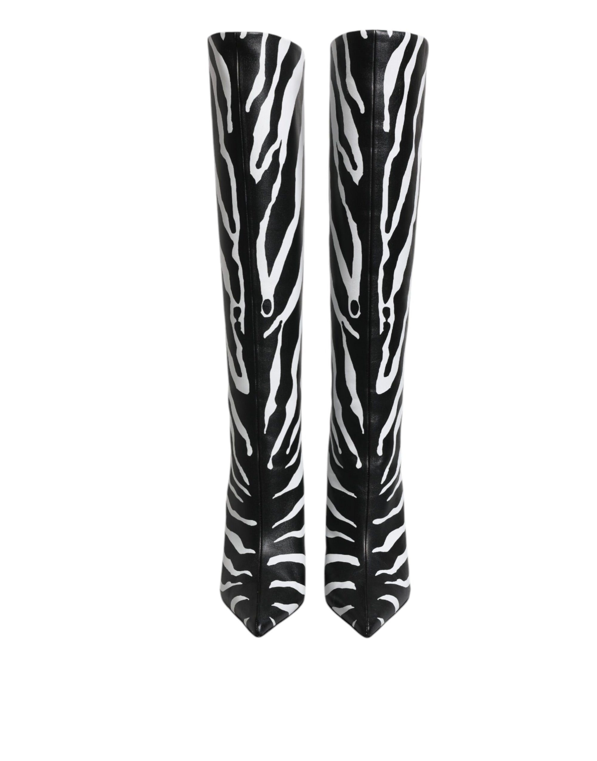 Dolce &amp; Gabbana Black White Zebra Heels High Boots Shoes