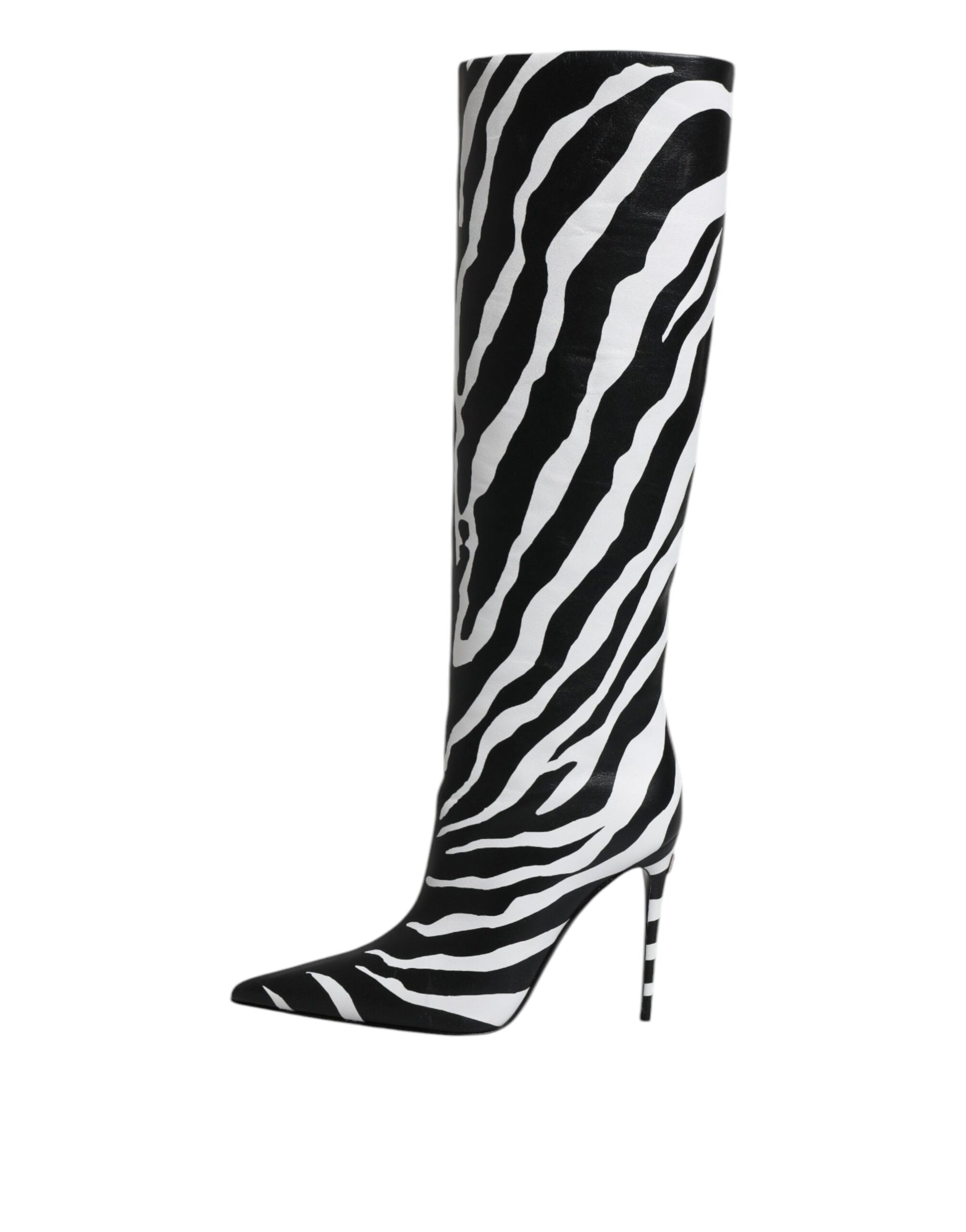Dolce &amp; Gabbana Black White Zebra Heels High Boots Shoes