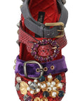 Dolce & Gabbana Red Sequined Crystal Studs Heels Shoes