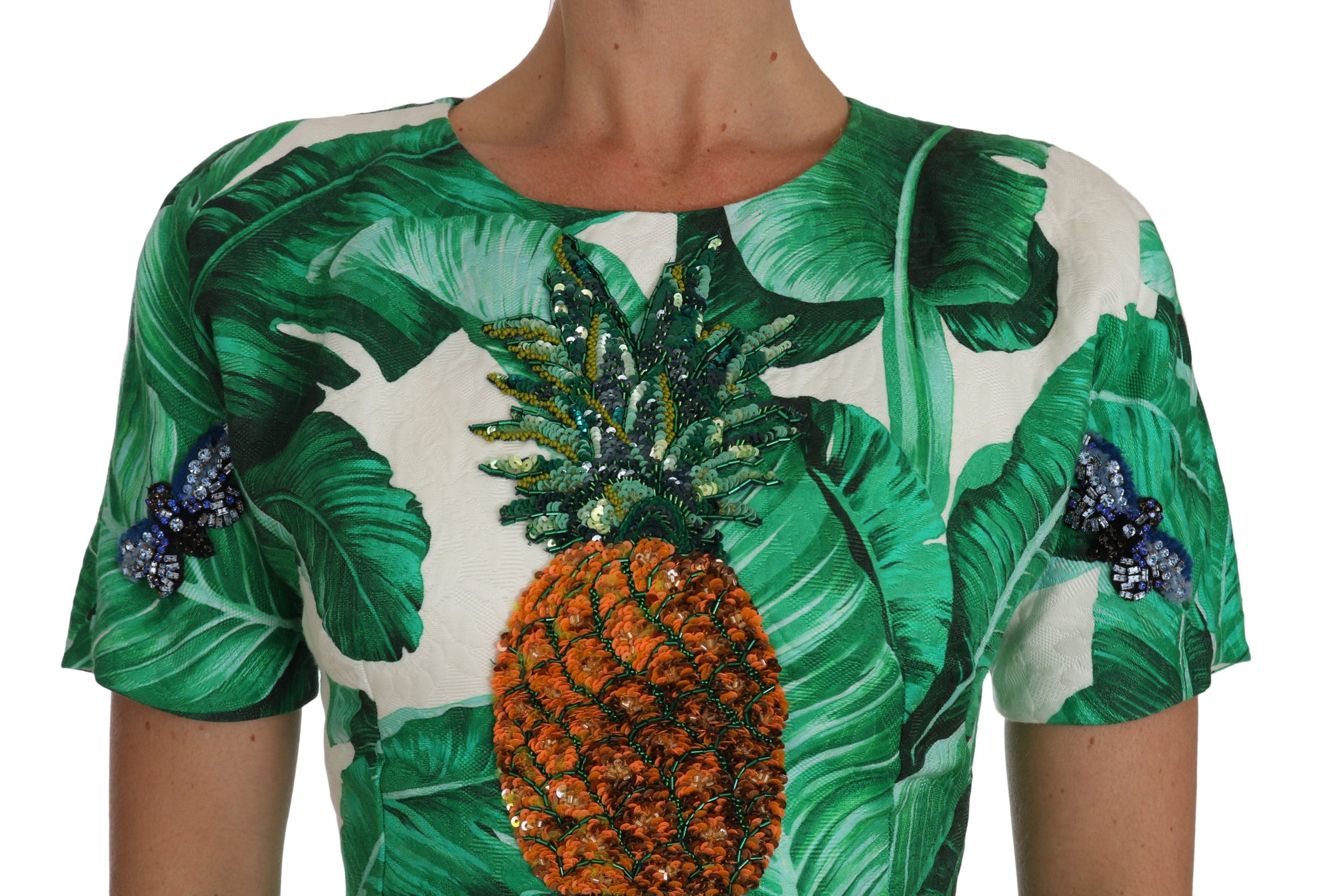 Dolce &amp; Gabbana A-Line Banana Leaf Pineapple Crystal Dress