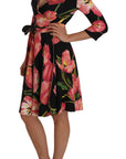 Dolce & Gabbana Black Pink Tulip Print Stretch Shift Dress